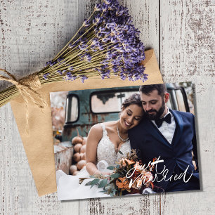 Modern Just Married Photo Wedding Thank You Postcard
