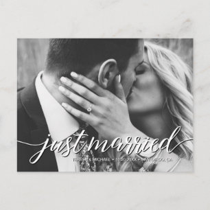 Modern Just Married Script Wedding Photo elopement Postcard