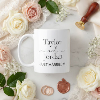 Modern "Just Married" Wedding Minimalist  Large Coffee Mug