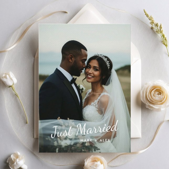 Modern Just Married Wedding Photo Announcement (Creator Uploaded)