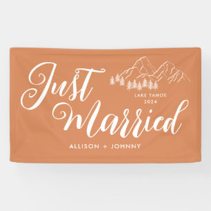 Modern Just Married Wedding Reception Boho car Banner