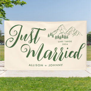 Modern Just Married Wedding Reception Rustic car Banner
