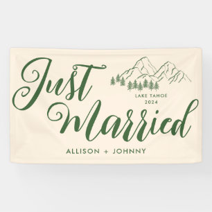 Modern Just Married Wedding Reception Rustic car Banner