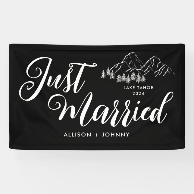 Modern Just Married Wedding Reception Rustic car Banner (Horizontal)