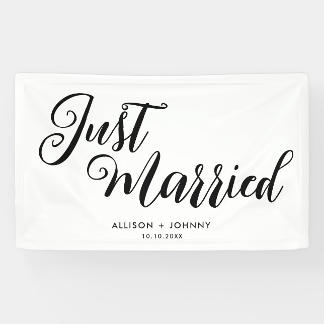 Modern Just Married Wedding Reception Simple Banner (Horizontal)