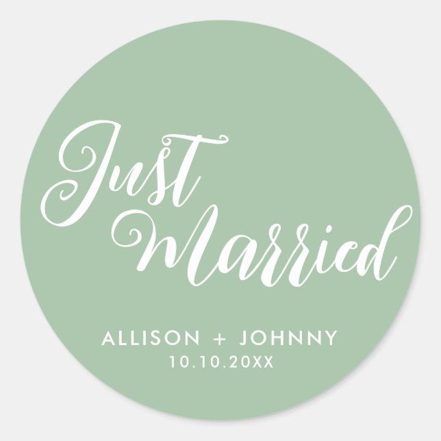 Modern Just Married Wedding Reception Simple Classic Round Sticker (Front)