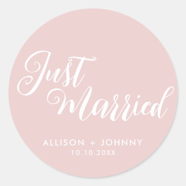 Modern Just Married Wedding Reception Simple Classic Round Sticker (Front)