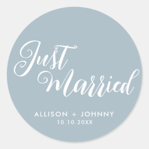Modern Just Married Wedding Reception Simple Classic Round Sticker