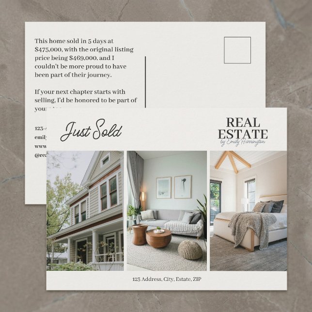 Modern Just Sold Neutral Real Estate Agent Postcard (Creator Uploaded)