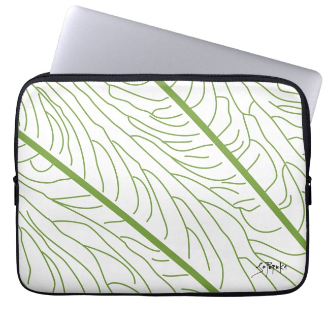 Modern Kalo Leaf - White Laptop Sleeve (Front)