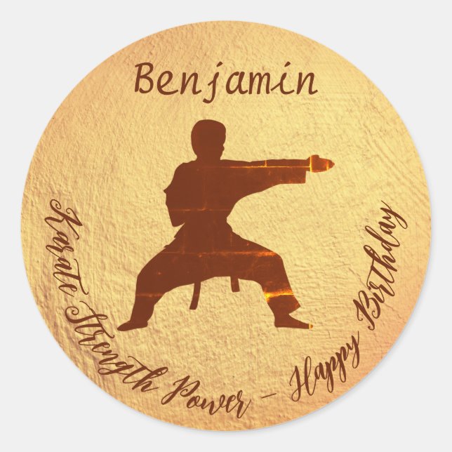 Modern Karate Kids Martial Arts Happy Birthday Classic Round Sticker (Front)