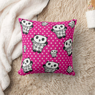 Modern Kawaii Panda Bear Pink Girly Polka Dot Cushion