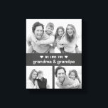 Modern Keepsake Black and White Photos Grandparent Canvas Print<br><div class="desc">Create a true keepsake of B&W filter applied photo collage of your favourite photos for grandma and grandpa. A solid dark grey with "we love you, grandma & grandpa" overlay in classic typography. They'll love this keepsake of her grandkids. Message me if you need assistance or have any special requests....</div>