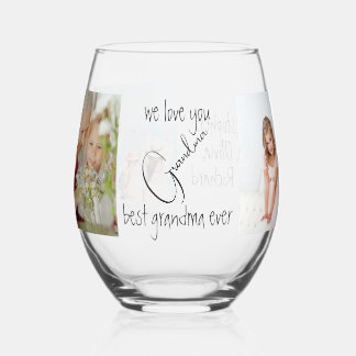 Modern Keepsake Photo Collage Best Grandma Ever Stemless Wine Glass