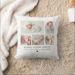 Modern Keepsake Photo Collage Newborn Stats Cushion<br><div class="desc">Modern multi photos on a grid displaying your favourite newborn infant photos with name and birth stats throw pillow.</div>