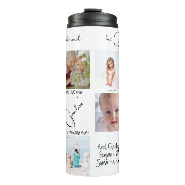 Modern Keepsake Photo Collage We Love You Grandma Thermal Tumbler (Front)