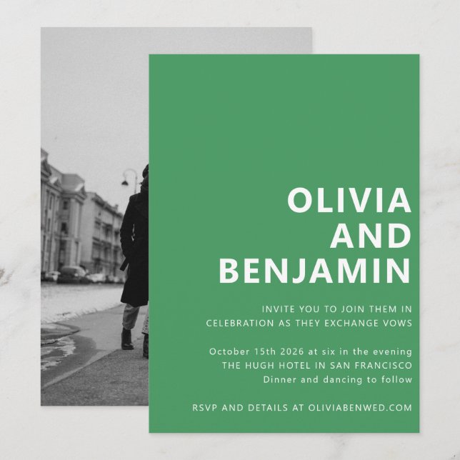 Modern Kelly Green Bold Typography Photo Wedding Invitation (Front/Back)