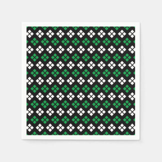 Modern Kelly Green & White Argyle Pattern on Black Napkin