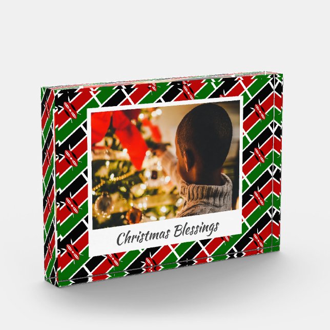 Modern KENYA FLAG Christmas Keepsake Photo Block (Left)