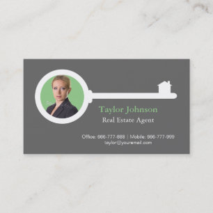 Modern Key Real Estate Agent Photo Business Cards