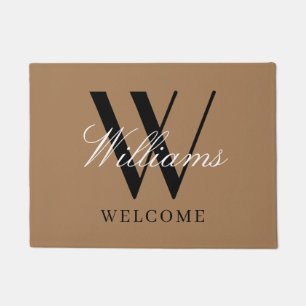 Modern Khaki Monogram Newlyweds Name Wedding Doorm Doormat