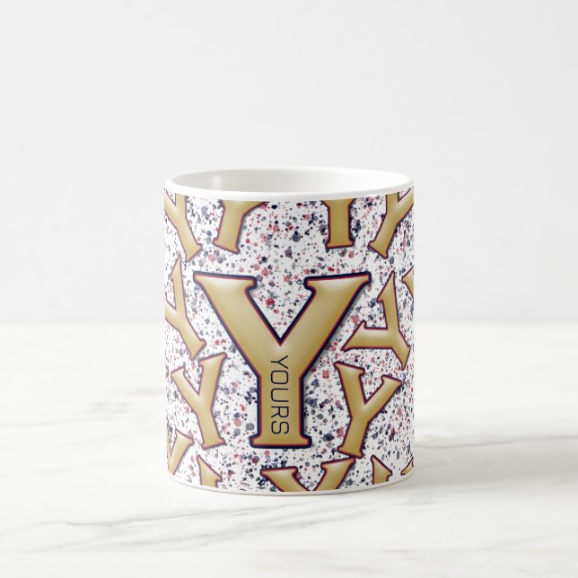 Modern Khaki & Navy Blue Red Customised Monogram   Coffee Mug (Center)