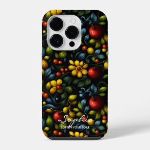 Modern Khokhloma Floral Pattern with Vibrant Colou iPhone 14 Pro Case