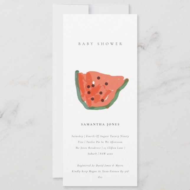 Modern Kid Hand Drawn Watermelon Fruit Baby Shower Invitation (Front)