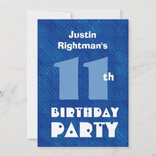 Modern Kid's 11th Birthday Custom Name Blue W701 Invitation