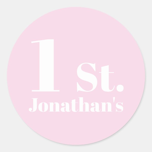 Modern Kids Birthday Custom name number light pink Classic Round Sticker (Front)