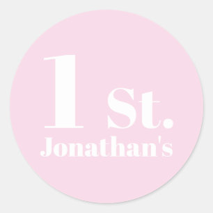 Modern Kids Birthday Custom name number light pink Classic Round Sticker