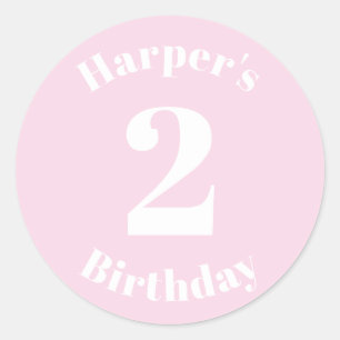 Modern Kids Birthday Custom name number light pink Classic Round Sticker