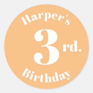 Modern Kids Birthday Custom name number orange Classic Round Sticker