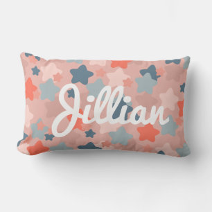 Modern Kids Cute Blush and Blue Star Lumbar Cushion