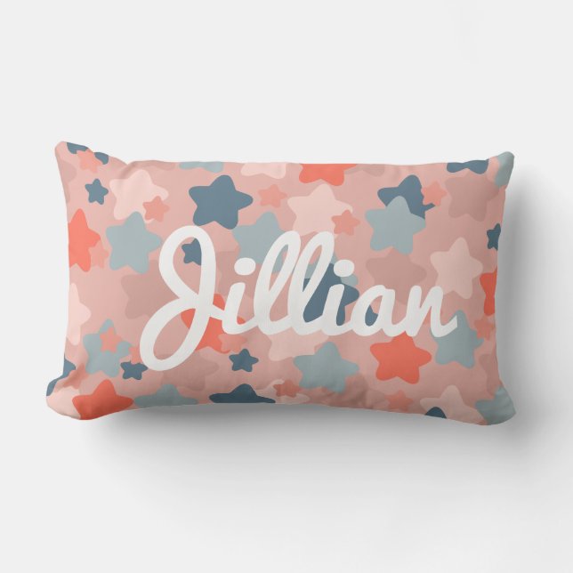 Modern Kids Cute Blush and Blue Star Lumbar Cushion (Front)