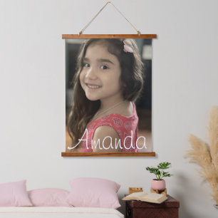 Modern Kids Family Photo Script Name Hanging Tapestry