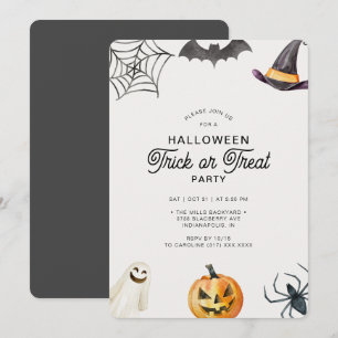 Modern Kids Halloween Grey Trick or Treat Party Invitation