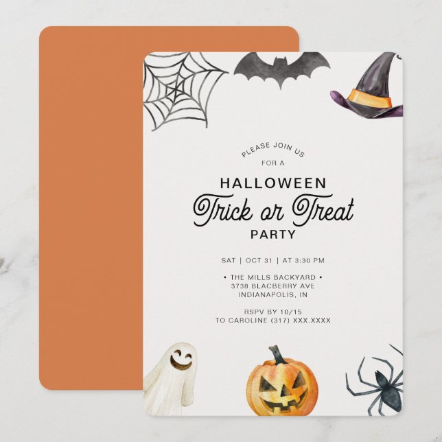 Modern Kids Halloween Trick or Treat Party Invitation (Front/Back)