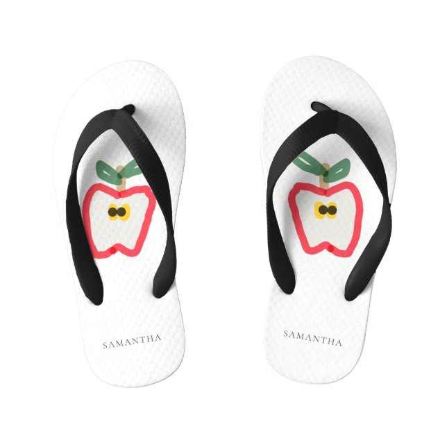 Modern Kids Hand Drawn Apple Fruit Red Green Kid's Flip Flops (Footbed)