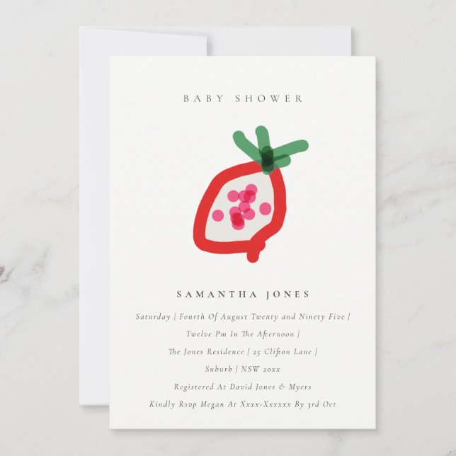 Modern Kids Hand Drawn Dragon Fruit Baby Shower Invitation (Front)