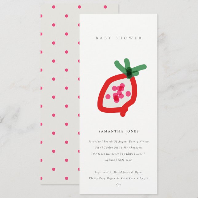 Modern Kids Hand Drawn Dragon Fruit Baby Shower Invitation (Front/Back)