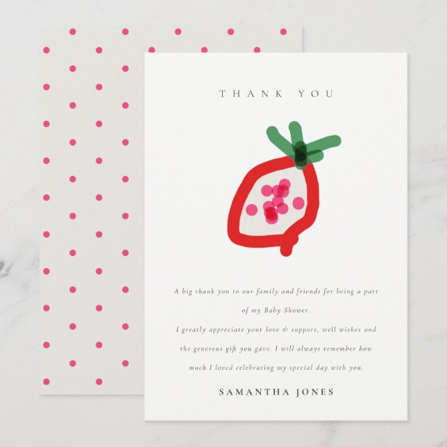 Modern Kids Hand Drawn Dragon Fruit Baby Shower Thank You Card (Front/Back)