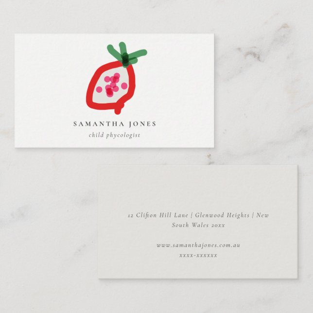 Modern Kids Hand Drawn Dragon Fruit Red Green Business Card (Front/Back)