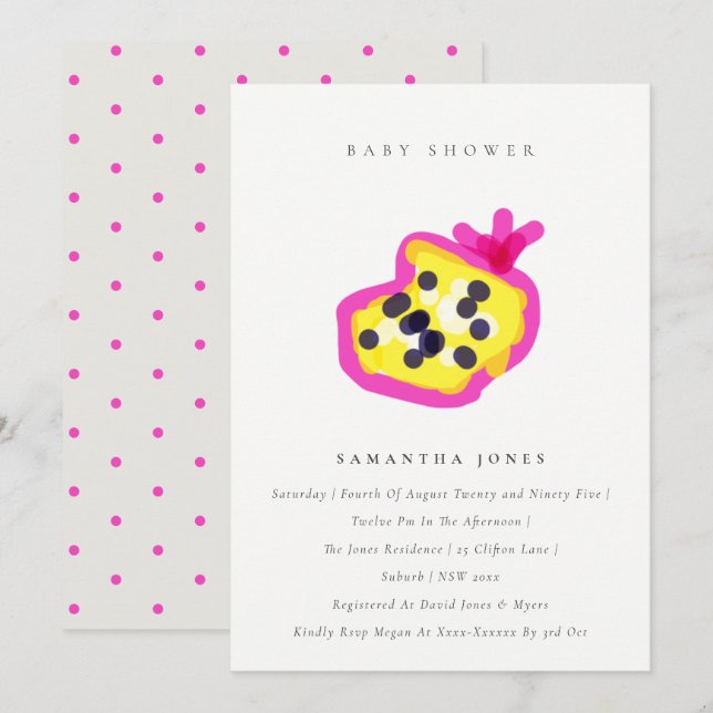 Modern Kids Hand Drawn Passion Fruit Baby Shower Invitation (Front/Back)