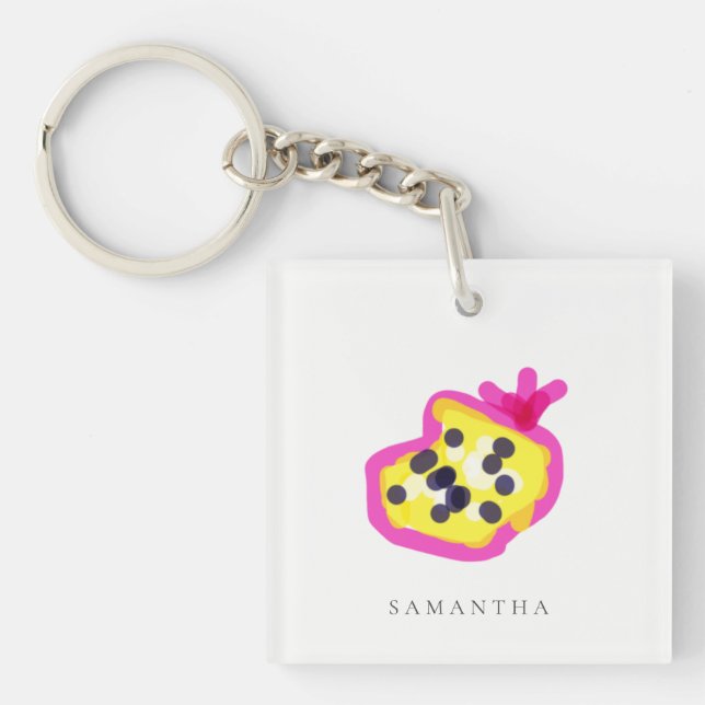 Modern Kids Hand Drawn Passion Fruit Pink Yellow Key Ring (Front)