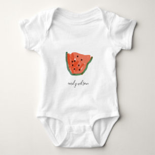 Modern Kids Hand Drawn Red Green Watermelon Fruit Baby Bodysuit
