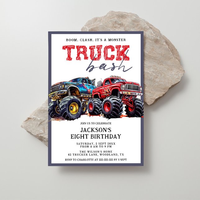 Modern Kids Monster Truck Birthday Party Invitation (Creator Uploaded)
