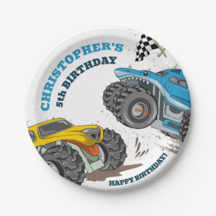 Modern Kids Monster Trucks Birthday  Paper Plate