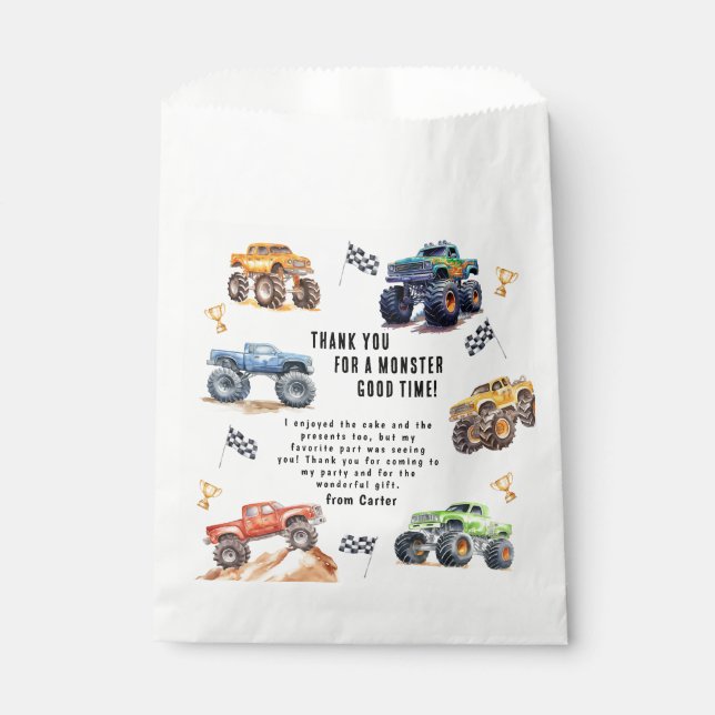 Modern Kids Monster Trucks Birthday Party Favour Bags (Front)