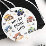 Modern Kids Monster Trucks Birthday Party Favour Tags<br><div class="desc">Attention all little party animals! Get ready to rev up the fun with our Kids Monster Car Trucks birthday party favour tags. Adorned with adorable and vibrant monster car trucks,  this modern typography script invites you to join in on the celebration.</div>